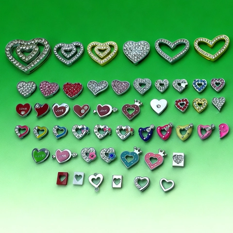 Dijes DIY Cuentas De Agujero Grande De Acero Inoxidable Corazón Huella Esmalte Circonita Para Pulsera Collar