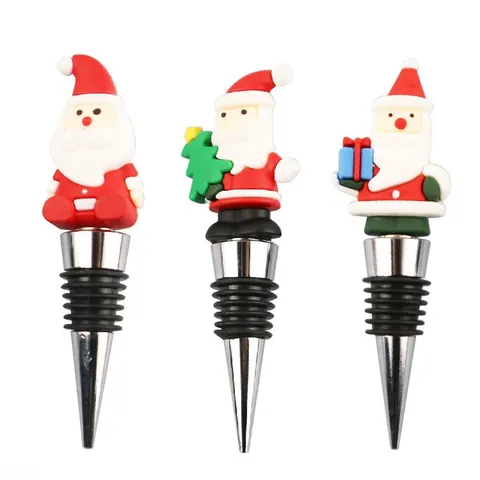 Bouchon de Bouteille de Vin de Noël Métal PVC Père Noël Bonhomme de Neige Maison en Pain d Épice Décoratif Réutilisable Cadeau de Vacances