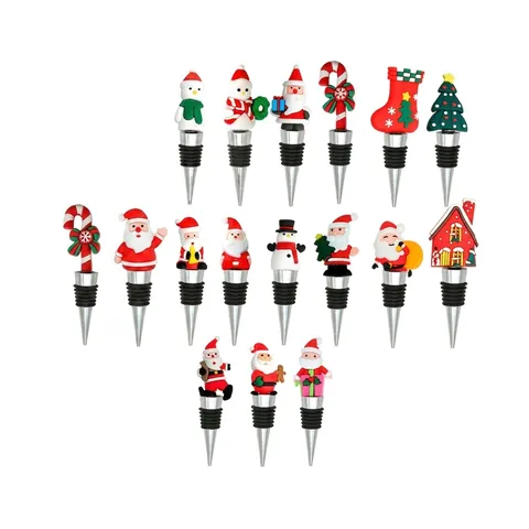 Christmas Wine Bottle Stopper Metal Santa Claus Snowman Decorative Beverage Stopper With Rubber Gasket Festive Party Supplies