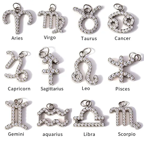 Zodiac Constellation Pendants Stainless Steel Micro Pave Zircon DIY Jewelry Making Necklace Accessories Minimalist Charm