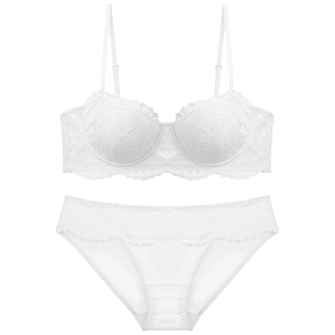 Set di Lingerie in Pizzo Stile Francese Donna Sexy Ricamo Floreale Coppa Sottile Reggiseno Con Ferretto Morbido E Perizoma