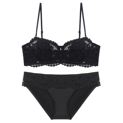 Set di Lingerie in Pizzo Stile Francese Donna Sexy Ricamo Floreale Coppa Sottile Reggiseno Con Ferretto Morbido E Perizoma
