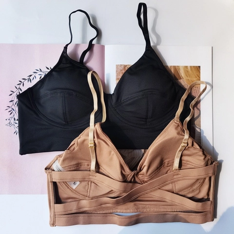 Französischer Stil Sexy Kabelloser BH Für Damen Dünner Atmungsaktiver Bralette Nahtloser Kreuzrücken Weste Stil BH Nylon Lingerie