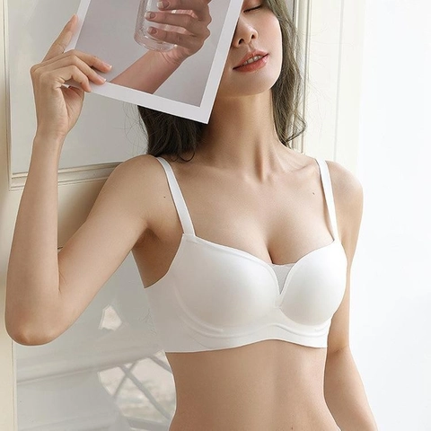 Seamless Push Up Bra For Women Wireless Mesh V Neck Non-Wired Bralette Simple Comfortable Lingerie Side Smoothing Underwear