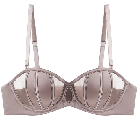Soutien-gorge Sexy en Satin Style Français pour Femmes 1/2 Bonnet avec Armature Minimiseur Lingerie Mince Sans Couture Top en Mesh