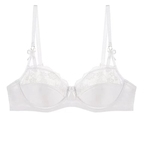 Damen Französisch Sexy Spitze BH Bügel Minimierer Dünner Cup Lingerie Floral Satin Spleiß Unterwäsche Mit Schleifen-Dekor