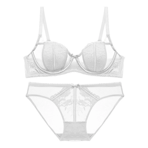 French Sexy Lace Lingerie Set For Women Thin Half Cup Floral Mesh Push Up Bra And Panty Top And Bottom For Summer