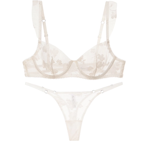 Set Reggiseno Sexy da Donna in Pizzo con Ricamo Floreale Francese con Ferretto Ultrasottile in Rete con Giarrettiera