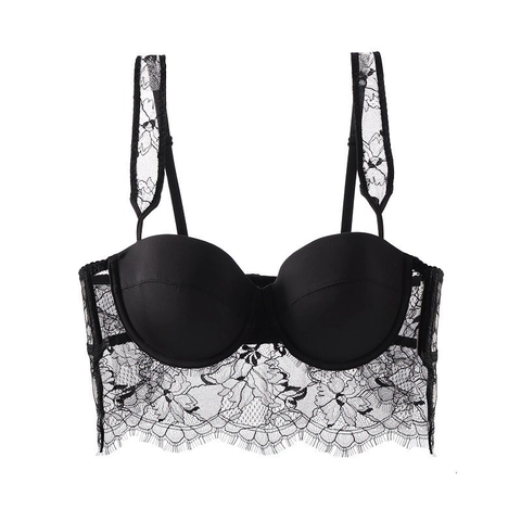 Soutien-Gorge Bustier en Dentelle Sexy de Style Français pour Femmes Bralette Push Up avec Dentelle de Cils Top Lingerie en Satin Patchwork