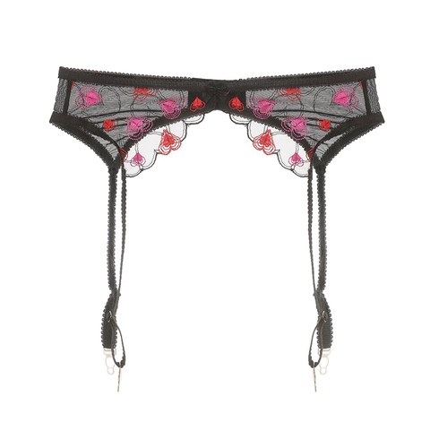 Sexy Lace Garter Belt Heart Embroidery Mesh Suspender Belt With Metal Clips Adjustable Straps Women Lingerie Accessory