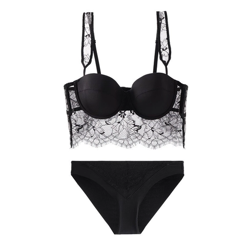 Lingerie Sexy en Dentelle pour Femmes Style Français Remonte-poitrine Broderie Florale Soutien-gorge Bustier Et Culotte