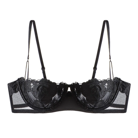 Französischer Stil Spitze BH Rosenstickerei Damen Bügel 1/2 Schale Ultradünn Durchsichtig Netzstoff Atmungsaktiv Push-Up Sexy Dessous