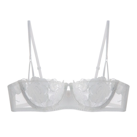 Französischer Stil Spitze BH Rosenstickerei Damen Bügel 1/2 Schale Ultradünn Durchsichtig Netzstoff Atmungsaktiv Push-Up Sexy Dessous