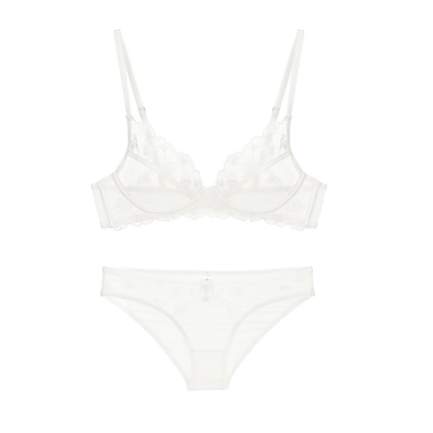Set di Lingerie Sexy Francese in Rete Ultrasottile con Ricamo a Cuore Pizzo Reggiseno con Ferretto e Mutandine per Donna