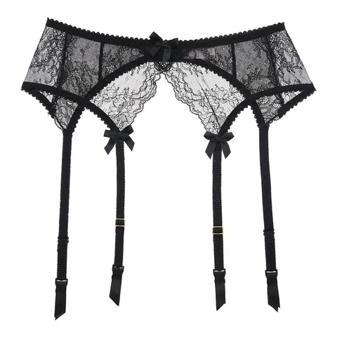 Porte-jarretelles Sexy en Dentelle Florale pour Femmes Bretelles Réglables Avec Nœuds Jarretelles en Maille Transparente