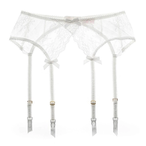 Porte-jarretelles Sexy en Dentelle Florale pour Femmes Bretelles Réglables Avec Nœuds Jarretelles en Maille Transparente