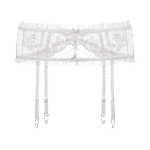 French Sexy Lace Garter Belt For Women Transparent Floral Embroidery Mesh Adjustable Straps Bow Decorative Waist Cincher