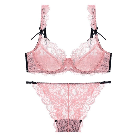 Französisches Hauchdünnes Transparentes Spitzen Unterwäsche Set Für Damen Sexy Blumen Bügel BH Und Slip Elegant Dessous