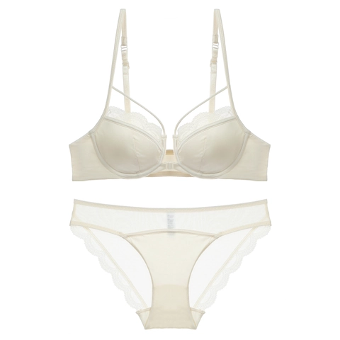 Damen Sexy Französisch Dünne Spitze Dessous Set Vorderverschluss Satin BH Und Slip Set Push Up Atmungsaktive Unterwäsche