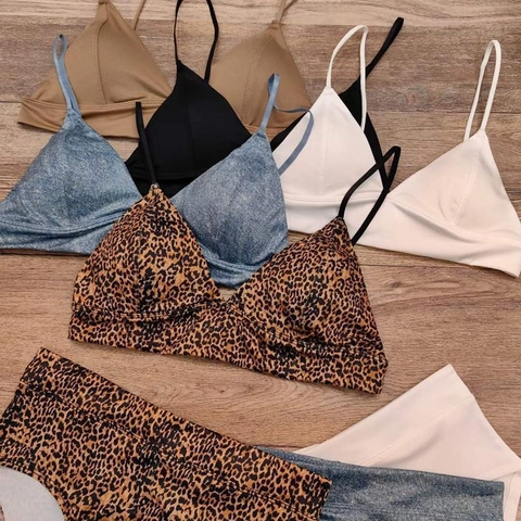 Französischer Nahtloser Dreieckskörbchen BH Und Slip Lingerie Ohne Bügel Push Up Bralette Schmale Träger Damen Unterwäsche
