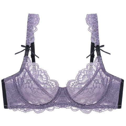 Reggiseno Sexy in Pizzo da Donna Con Ferretto Floreale Ultrasottile Traspirante Top Intimo Scollo a V Con Fiocco Per Ogni Giorno