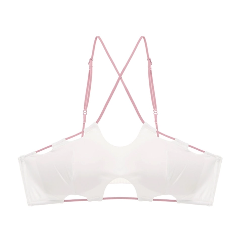French Style Wireless Bra Contrast Color Cross Back Hollow Out Bralette Seamless Push Up Sexy Lingerie For Women