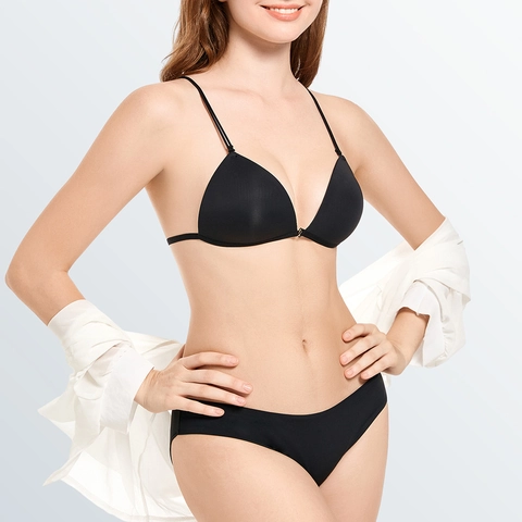 Lencería Francesa Sin Costuras Sujetador Y Bragas Hebilla Delantera Copa Triangular Sin Aro Correas Finas Transpirables Espalda Hermosa