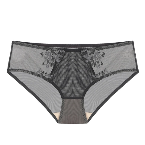 Women Sexy French Style Lace Embroidery Mesh Panties Breathable Low Waist Thin Transparent Floral Hip Lift Lingerie Briefs