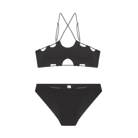 Sexy French Halter Lingerie Set Women Wireless Gathered Bra And Panty Contrast Color Criss Cross Back Hollow Out Underwear