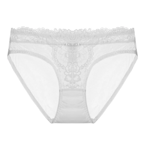 French Sexy Lace Panties Embroidery Bow Ultra-Thin Women Low Waist Mesh Briefs Transparent Lingerie Cotton Crotch Bottoms
