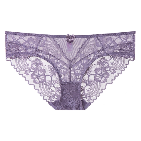 Damen Sexy Französische Spitze Höschen Atmungsaktiv Niedrige Taille Blumen Slip Baumwollzwickel Übergröße Lingerie Mit Schleife