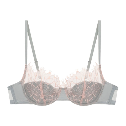 Sujetador Push Up de Encaje de Pestañas Francés para Mujer Sexy Delgado Calado Aro Suave Bralette Confort Bordado Lencería