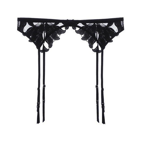 Women Sexy French Style Ultra-Thin Embroidery Garter Belt Floral Leaf Mesh Adjustable Straps Bow Hosiery Support Lingerie