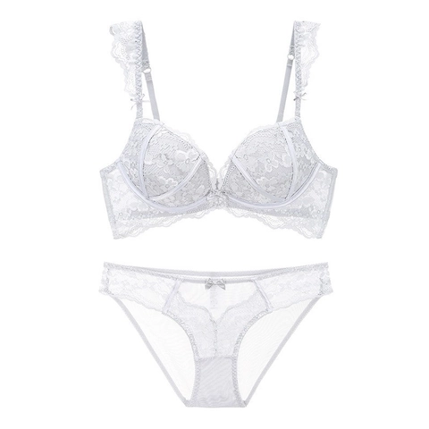 Französisch Sexy Spitze BH Und Slip Lingerie Set Für Damen Ohne Bügel Push Up Floral Stickerei Schleife Netz Unterwäsche
