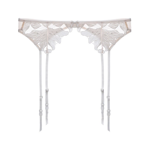 Women Sexy French Style Ultra-Thin Embroidery Garter Belt Floral Leaf Mesh Adjustable Straps Bow Hosiery Support Lingerie