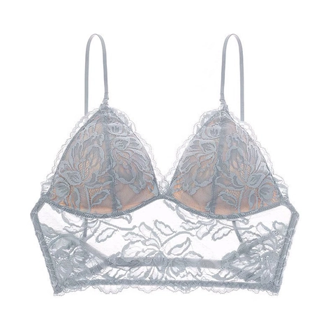 Bralette Sexy de Encaje Francés Bordado Floral Mujer Espalda en U Sin Aros Copa Triangular Tirantes Ajustables Sujetador