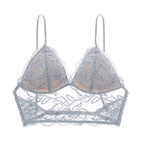 Bralette Sexy in Pizzo Francese con Ricamo Floreale Donna Schiena a U Senza Ferretto Coppa a Triangolo Reggiseno Traspirante