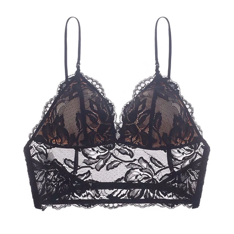 Bralette Sexy in Pizzo Francese con Ricamo Floreale Donna Schiena a U Senza Ferretto Coppa a Triangolo Reggiseno Traspirante