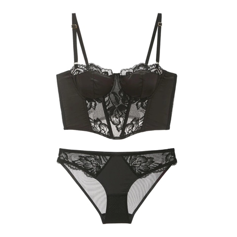 Γαλλικά Σατέν Δαντέλα Patchwork Bustier Εσώρουχα Για Γυναίκες Σέξι Μπανέλα Push Up Σουτιέν Και Παντελόνι Πολυτελή Εσώρουχα