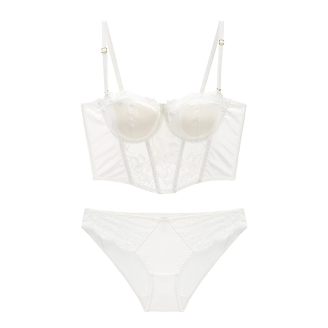 Γαλλικά Σατέν Δαντέλα Patchwork Bustier Εσώρουχα Για Γυναίκες Σέξι Μπανέλα Push Up Σουτιέν Και Παντελόνι Πολυτελή Εσώρουχα