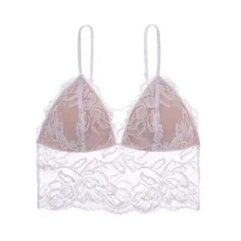 French Style Sexy Lace Bralette Women Thin Triangle Cup Wireless Bra Solid Color Floral Embroidery Beauty Back Camisole Top
