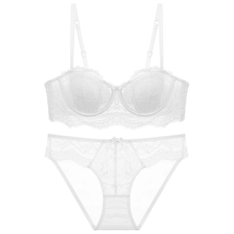Élégant Ensemble Soutien-Gorge Et Culotte En Nylon Élasthanne Dentelle Florale Pour Femme Lingerie Armatures Bonnet 1/2 Avec Nœud