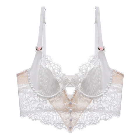 Französischer Sexy Ausgehöhlter Spitzen-BH Damen Hauchdünner Wimpernspitze Bralette Push Up Schöner Rücken Satin Schleife Unterwäsche