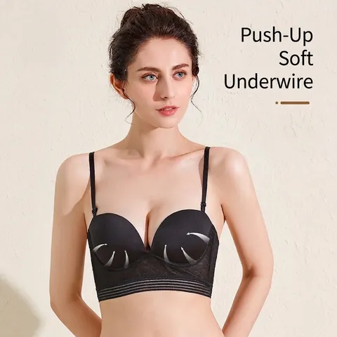 Reggiseno Push Up Senza Cuciture Per Donna Sexy Schiena A U Scollo Profondo Lingerie Senza Ferretto Pizzo Mesh Pois Spalline Regolabili Intimo