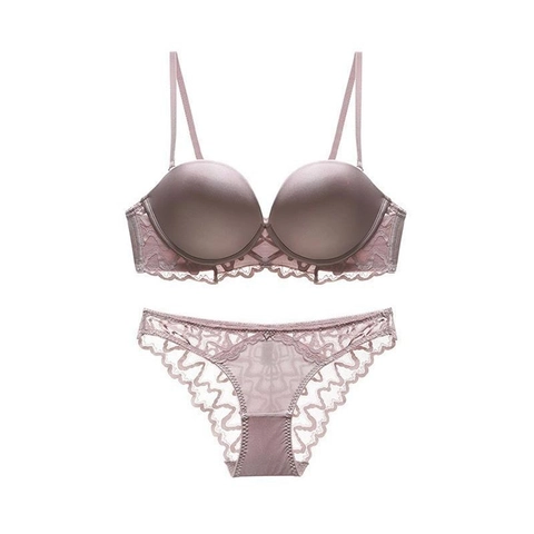 Sexy Reggiseno E Mutandine In Pizzo Francese Raccolto Traspirante Design Posteriore A U Lingerie Da Donna Push Up Intimo