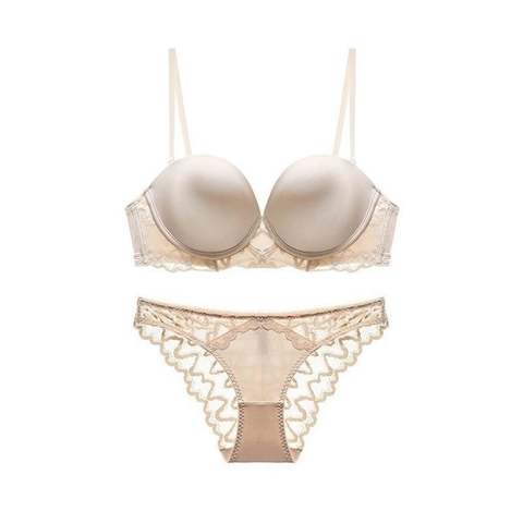 Sexy Reggiseno E Mutandine In Pizzo Francese Raccolto Traspirante Design Posteriore A U Lingerie Da Donna Push Up Intimo