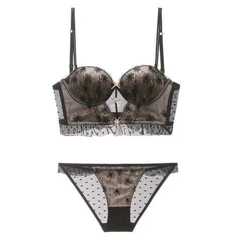 Luxury Lace Embroidered Bra And Panty Top And Bottom Women Sexy Floral Push Up U-Back Lingerie For Women