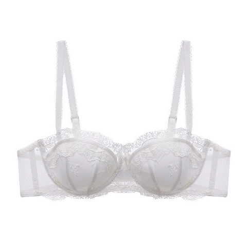 Französischer Sexy Bestickter Spitze BH Für Damen Push Up Atmungsaktiv Dünn Mit Bügel Unterwäsche Blumen Netz Strass Dekor Bralette
