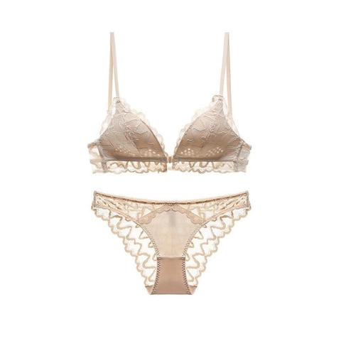 Conjunto de Sujetador y Bragas de Encaje Francés Sexy Cierre Frontal Espalda Cruzada Lencería Fina para Mujer Tallas Grandes