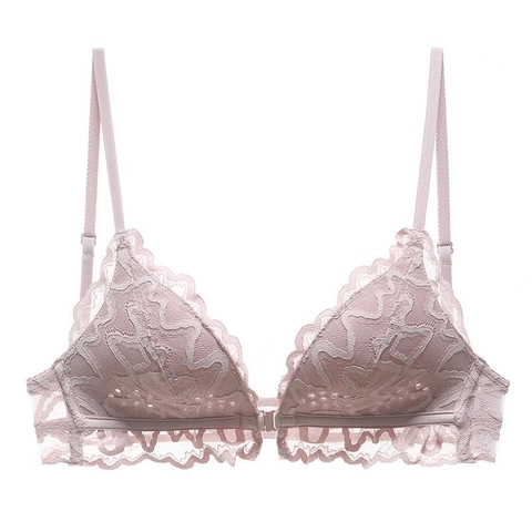 Sujetador de Encaje Estilo Francés para Mujer Cierre Delantero Sin Aros Invisible Espalda Bonita Delgado Transpirable Bralette Floral Push Up Lencería Sexy